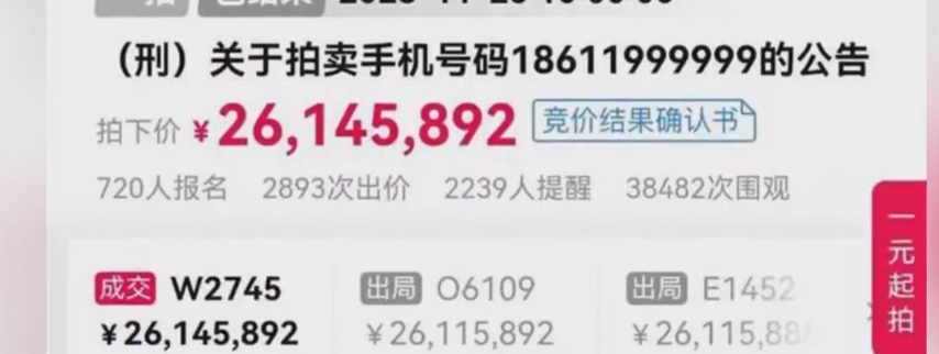 尾号6个9手机号拍出2614万天价 起拍价仅有100元-2Q博客