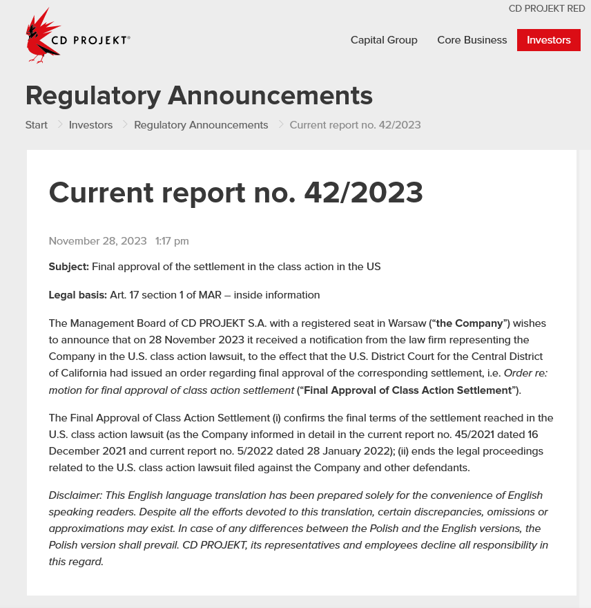 《赛博朋克2077》首发滑铁卢投资者起诉CDP现已和解-2Q博客