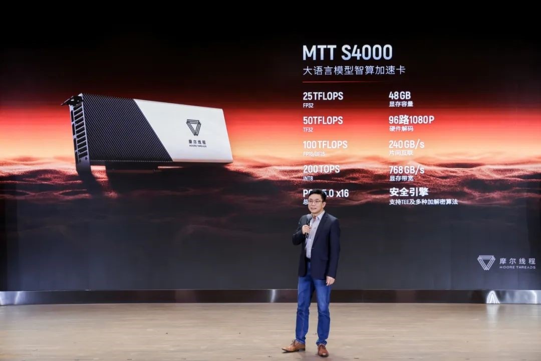 摩尔线程发布智算加速卡MTT S4000 支持48GB显存